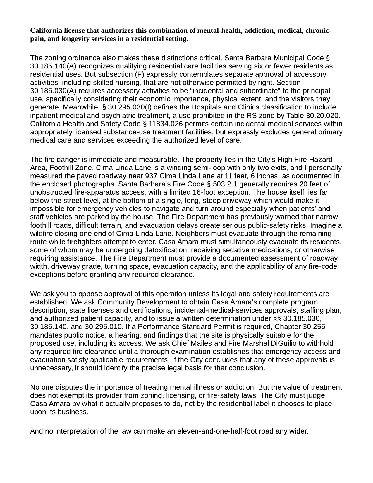 Page 2 of the original email: zoning and fire-safety paragraphs.